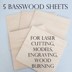 5 Pack Basswood Sheets 12"x12"x1/8", 3mm Thin Plywood Boards Unfinished Wood for